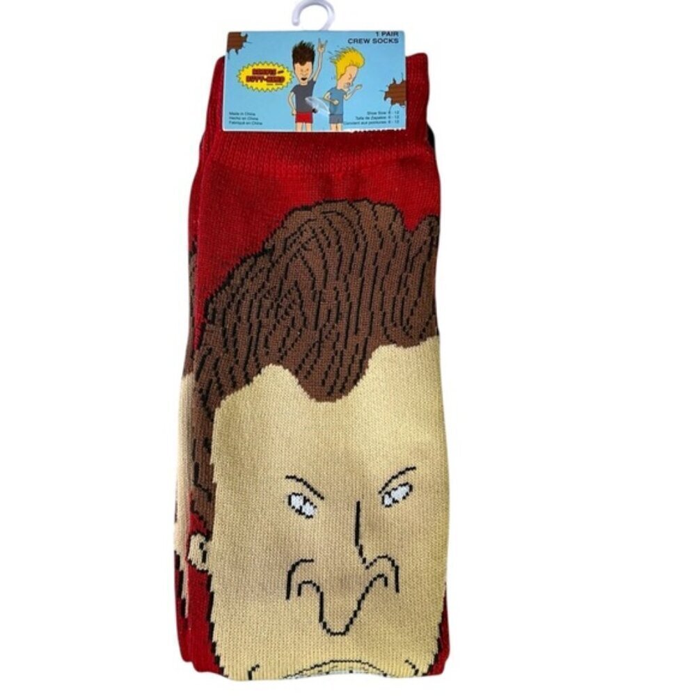 Beavis and Butt-Head Crew Socks Novelty Fun One Size Adult Unisex Red Men’s 6-12 - Picture 6 of 16